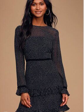 Black Polka Dot Long Sleeve Mini Dress